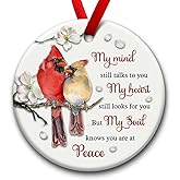 SOL VIBES Cardinal Memorial Ornament, Christmas Ceramic Ornaments, Remembrance Gift for Loss of Mom, Dad, Grandma, Grandpa, Sympathy Bereavement Condolences Gifts