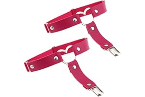 Adove Women Adjustable Leather Thigh Garter, Heart Shaped Leg Garter with Clips Punk Goth Garters for Thigh high Socks