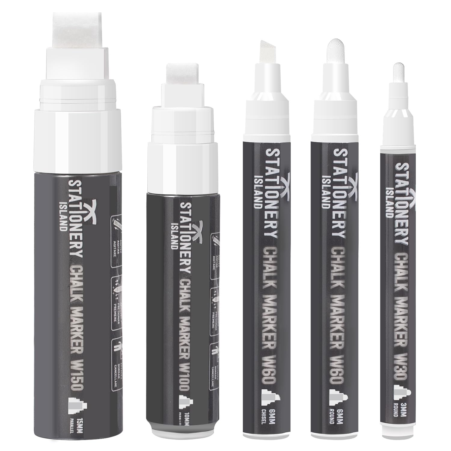 STATIONERY ISLAND White Chalk Pens for Blackboard, Liquid Chalk Markers for Chalkboard and Glass, Wipeable Marker Pens for Window Drawing