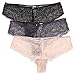 Ekouaer Womens 3 Pack of Sexy Lace Cheeky Hispter Panties Underwear Assorted Colors (Large=US Medium, Grey/Black/Nude)