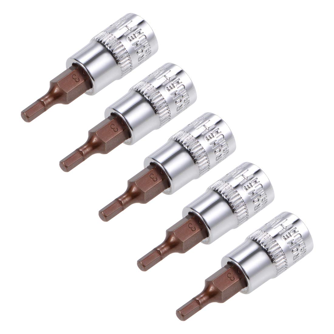 sourcing map 5pcs 1/4" Drive x H3 (3mm) Hex Bit Socket, S2 Steel Bits CR-V Sockets 38mm Length Use with Ratchet Wrench, Slide Bar, Extension Rod
