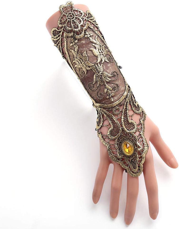 VVDF Sexy Women Ladies Steampunk Goth Party Costume Gold Lace Fingerless Glove One Piece