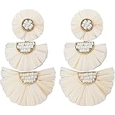Bohemian Statement Earrings Tiered Raffia Beaded Earrings for Women Female