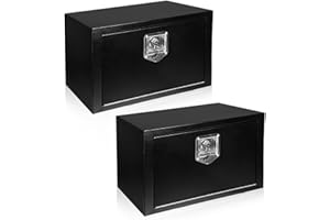 Vigorighter 24 Inch Underbody Tool Boxes for Truck 2 Pack, 24 x 12 x 14 Inch Steel Under Body Storage Box with T-Handle Latch, Waterproof Heavy Duty Toolbox for Pickup Truck RV, Black (Pack of 2)