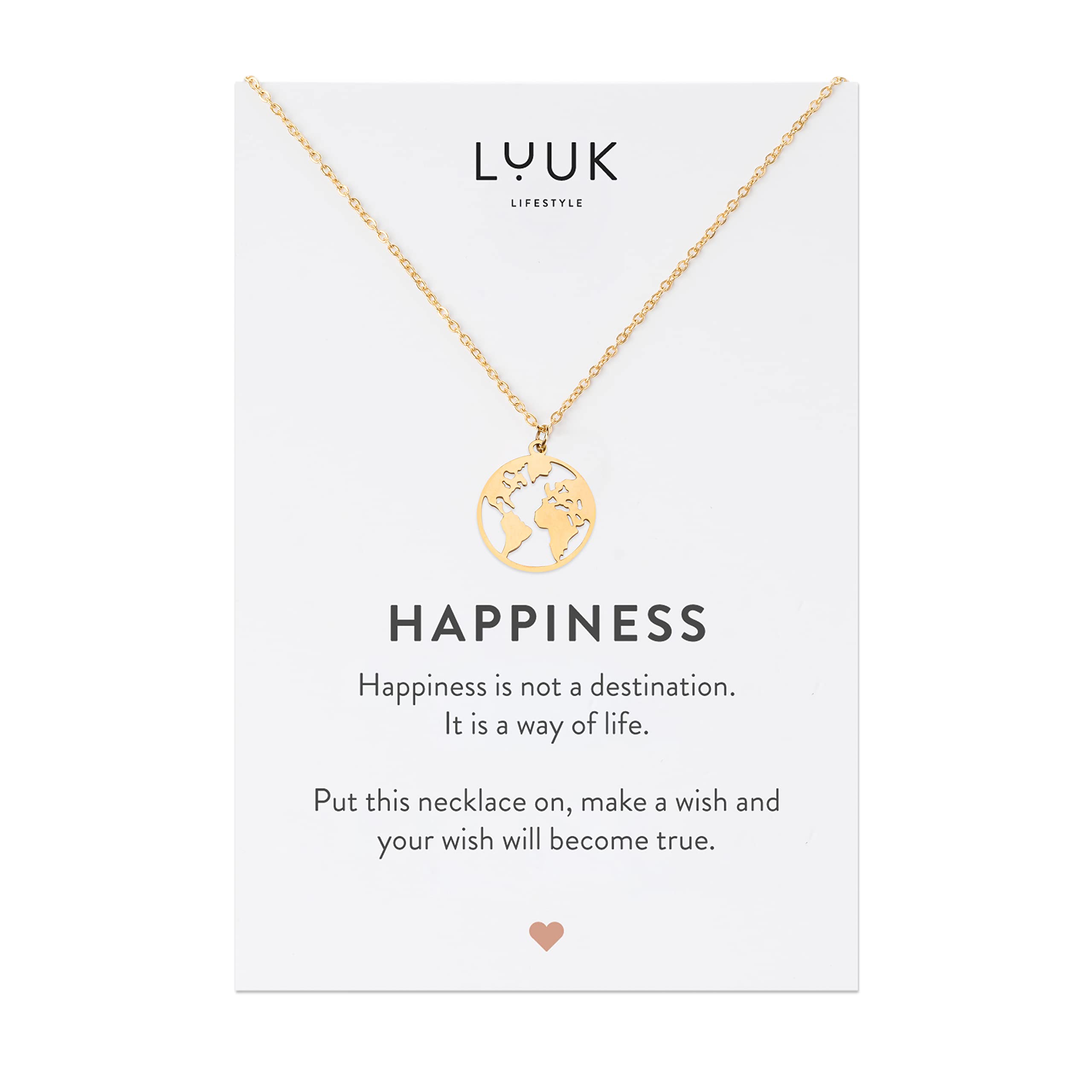 LUUK LIFESTYLE Stainless Steel Pendant Necklace for Women Waterproof 50cm Chain Modern Necklace Gift for Her Gold Globe — image 1