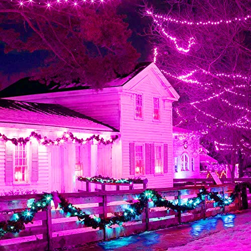 BOLWEO 2 Pack Pink Solar Fairy Lights Decorative, 39.4Ft Solar Deck Lights, 120LED Solar Fence Lights, Waterproof Starbright Rope Outside Home Garden Pathway Yard