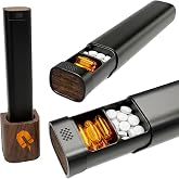 Pill Organizer, 7 Day Aluminum, All Metal, Real Wood Base, TSA Approved | Medical Grade Construction with No BPA or Coatings, Magnetic Stand for a Sleek Minimalist Look - Full Black