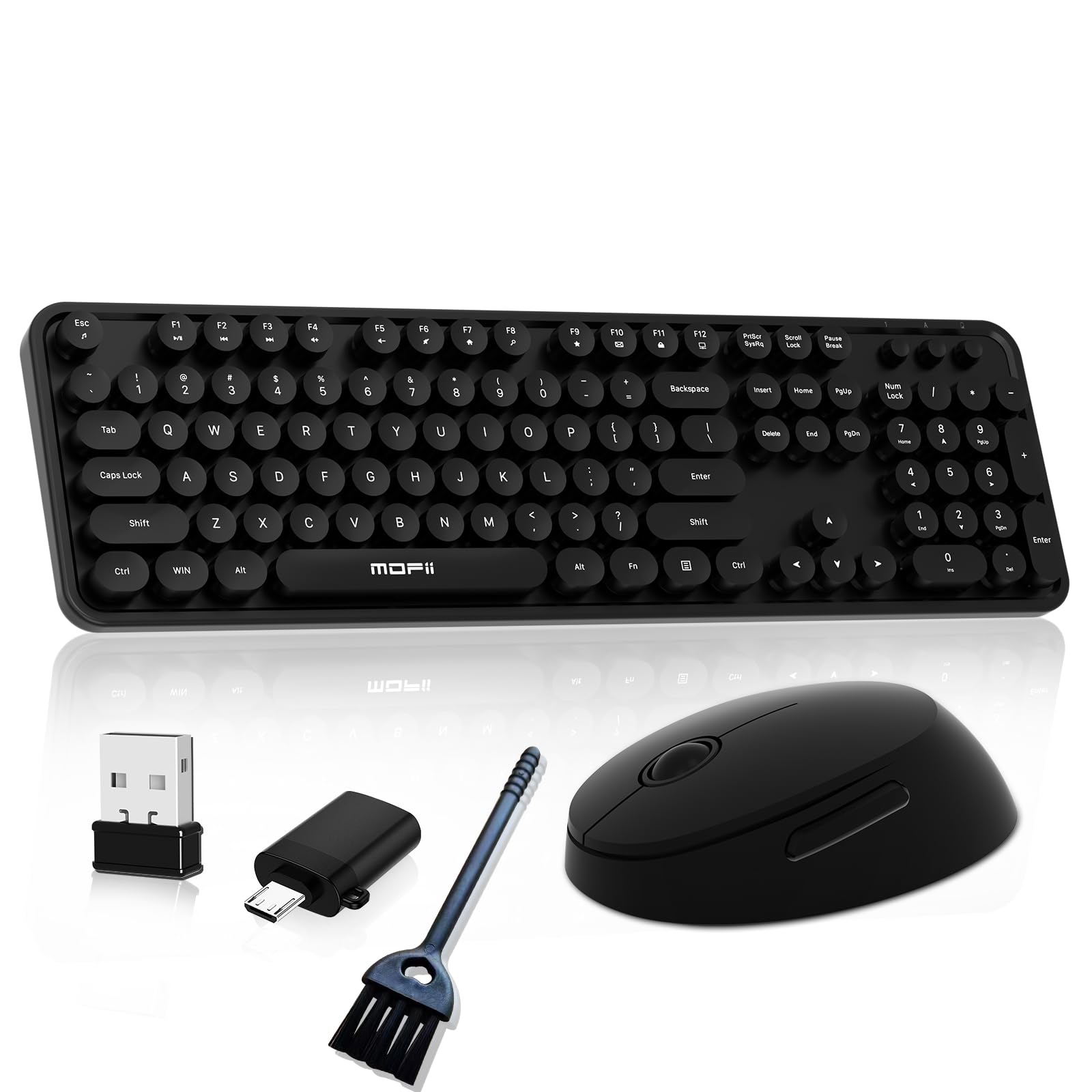 Photo 1 of Wireless Keyboard and Mouse, COOFUN Cute Colorful 104 Keys Full Size Typewriter Keyboards Retro Cordless Key Board Ergonomic Keyboards and Mouse Wireless for Windows, PC, Laptop, Desktop (Black)