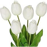 Arborus 6PCS 23" Fake Tulip Flowers Artificial White Tulips Long Stem Faux Flower, Silk Flower Décor for Floral Arrangement Home Farmhouse Wedding Decoration