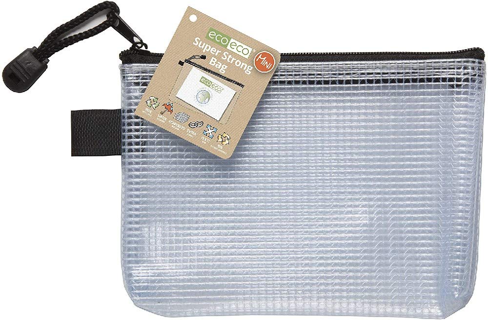 eco-eco Mini 95% Recycled Super Strong Bag, Waterproof Mesh Tuff Bag, Reinforced, Black Zip Closure (Pack of 12), eco036x12