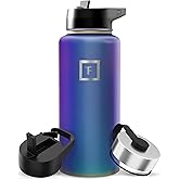 IRON °FLASK Camping & Hiking Hydration Flask with Straw, Wide Mouth Insulated Stainless Steel Sports Water Bottle - 32 oz Aurora