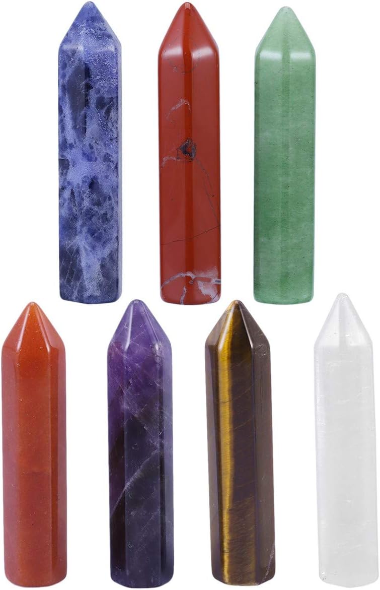 7 Chakra Healing Crystal Wands Set - Tumbled Stones With Hexagonal Points 7 thumbnail image