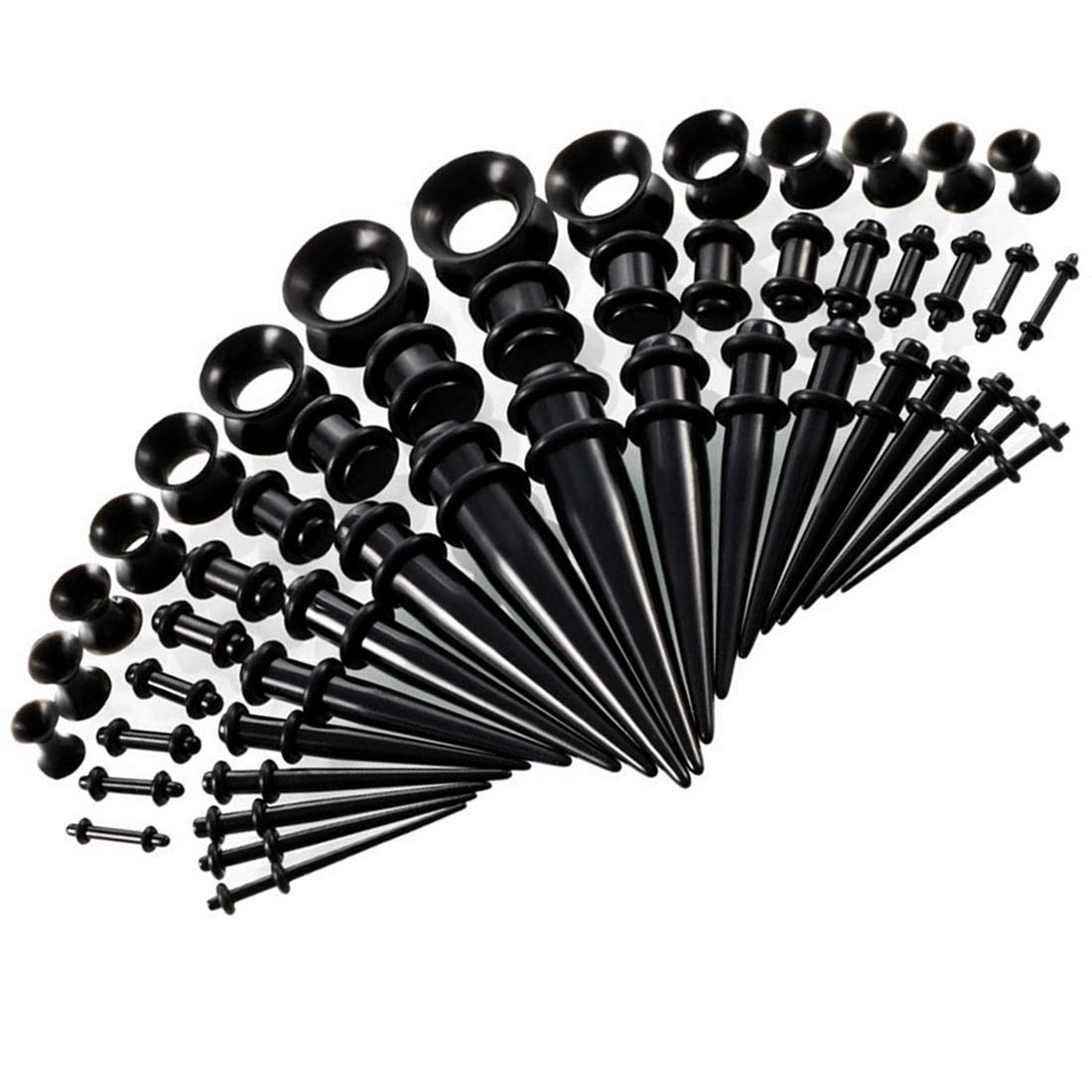 BOOM Taper Tapers 18 Pieces Acrylic Ear Plugs 1.6 mm-10 mm + 14 Silicone Tunnels 3 mm-12 mm, Acrylic