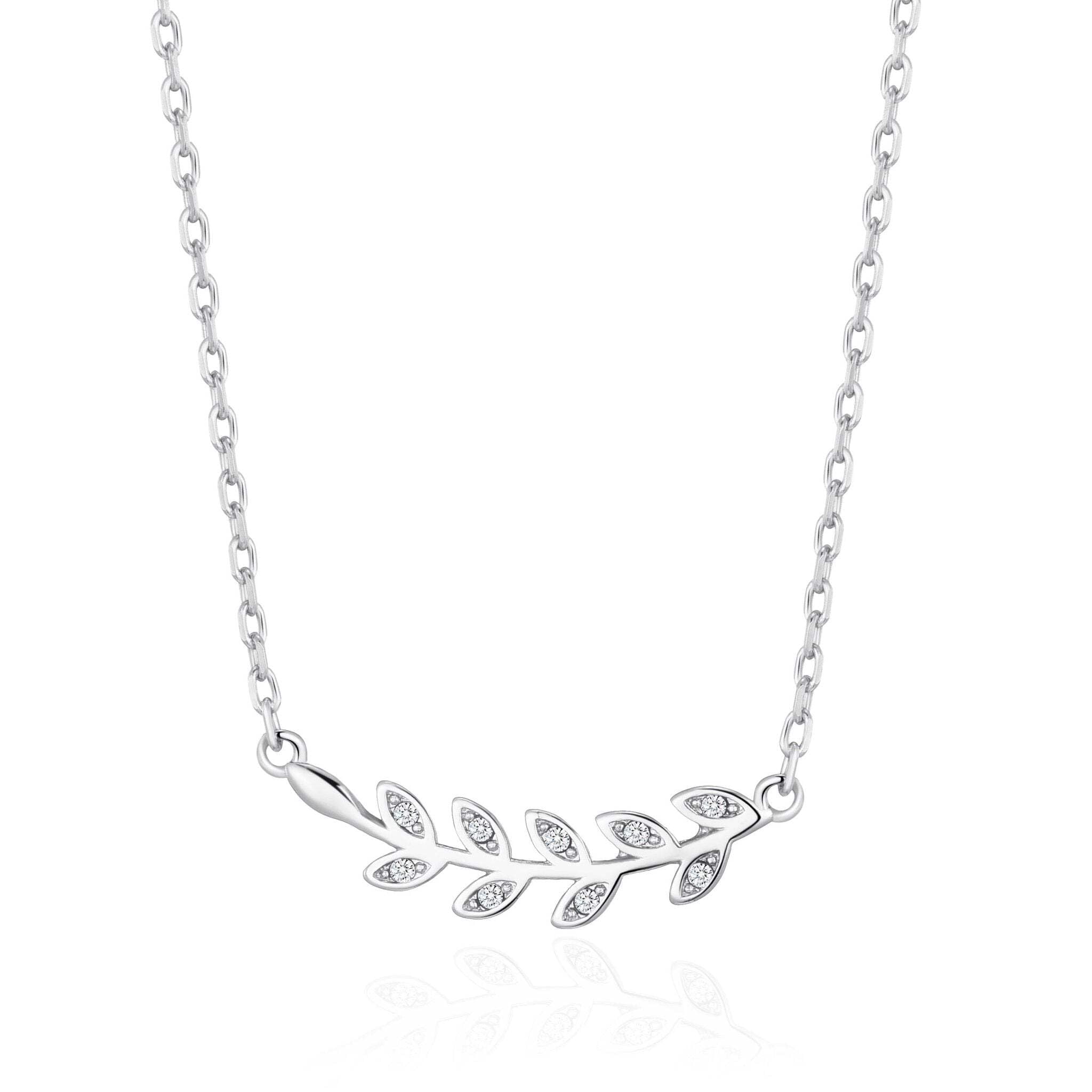 Philip Jones Silver Plated Leaf Necklace Created with Zircondia® Crystals