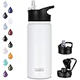 HASLE OUTFITTERS Insulated Water Bottle Kids 16 oz Double Wall Vacuum Stainless Steel Water Bottle Leak Proof for School Wide Mouth with Straw Lid & Spout Lid Keeps Cold and Hot(White,1pack)