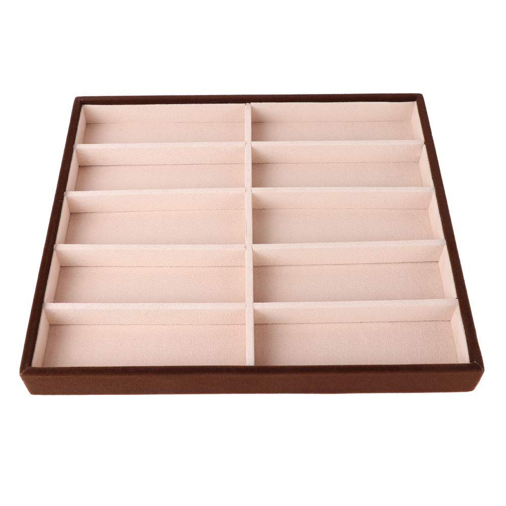 Pongnas Leather 10 Compartment Glasses Frame Display, Glasses Tray Bracket Open Top Suede Glasses Storage Box