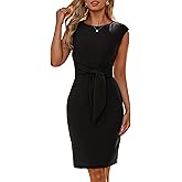 Simplee Womens Work Business Bodycon Midi Dress Elegant Fall Crew Neck Cap Sleeve Semi Formal Office Cocktail Sheath Dresses
