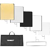 TENBEST Light Reflector Flag Kit 35x47inches/90x120cm | 4-in-1 Gold/Silver/Black/White Diffuser and Translucent Diffuser, Foldable Stainless Steel Frame, for Photography Lighting