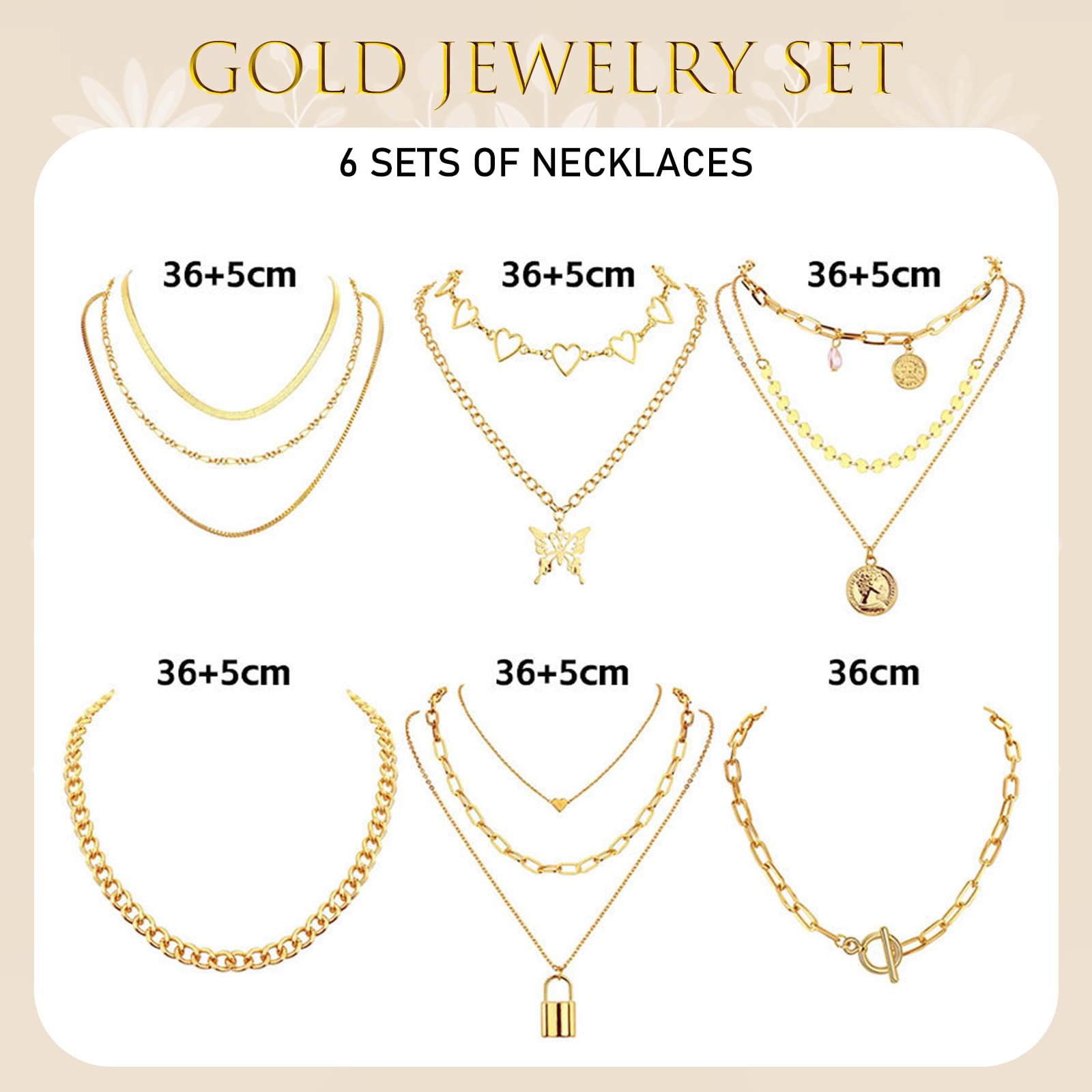 DAVBNM 17Pcs Gold Silver Jewelry Sets Rings Bracelets for Women Layered Necklace Chunky Knuckle Rings, Women's Jewellery Set, Fashion Necklace Stack Waterproof Gold Jewellery Set for Women(gold)