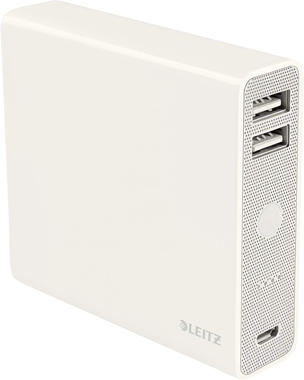 Leitz 12000mAh 2 Port USB Power Bank Portable Battery Pack | For Smartphone, iPad, Tablet, USB Device (Glossy White)