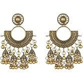 Retro Traditional Jhumka Jhumki Drop Earrings for Women Tassel Bell Beaded Ball Wedding Party Oxidized Dangle Earring Bollywood Bohemian Dangling Earring Ethnic Gypsy Indian Jewelry Gift