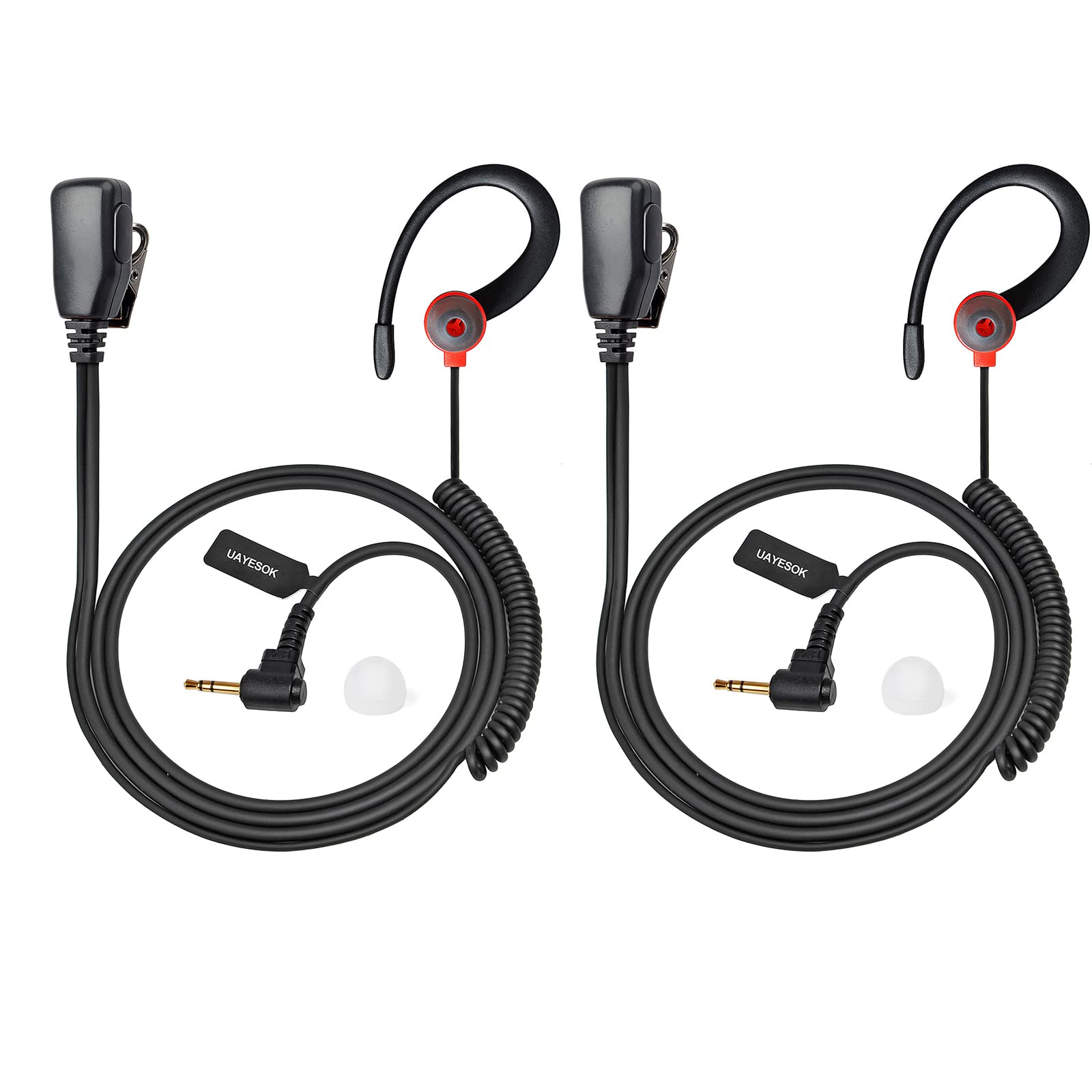 UAYESOK Walkie Talkie Earpiece 1 Pin, 2.5mm Jack Radio Headset G Shape Soft Earhook Security Earpiece for motorola Talkabout TLKR T92 H20 PMR446 T60 T80 T82 XT180 Two Way Radio with PTT Mic (2 Pcs)