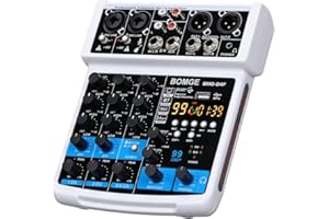 BOMGE 4 Channel Professional Audio Mixer, Sound Board Mixing Console with USB, Bluetooth, Stereo Recording, 48V Phantom Power, 99 DSP for karaoke/performance/church singing/podcas streaming