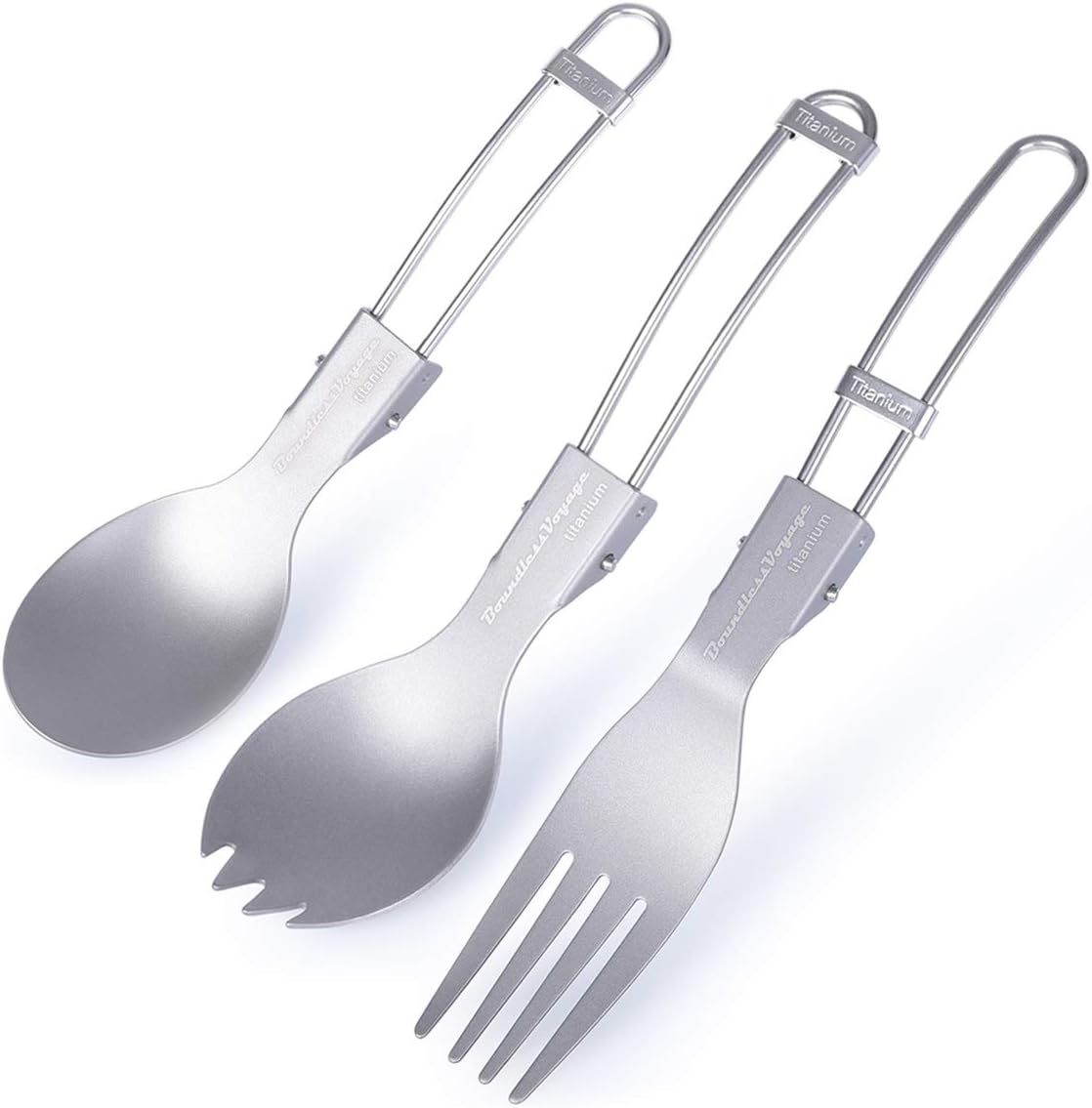 iBasingo Titanium Folding Spork Spoon Fork Telescopic Chopsticks Camping Portable Flatware Ultralight Reusable Tableware Outdoor Picnic Hiking Travel Backpacking Cutlery Set Indoor Daily Utensils