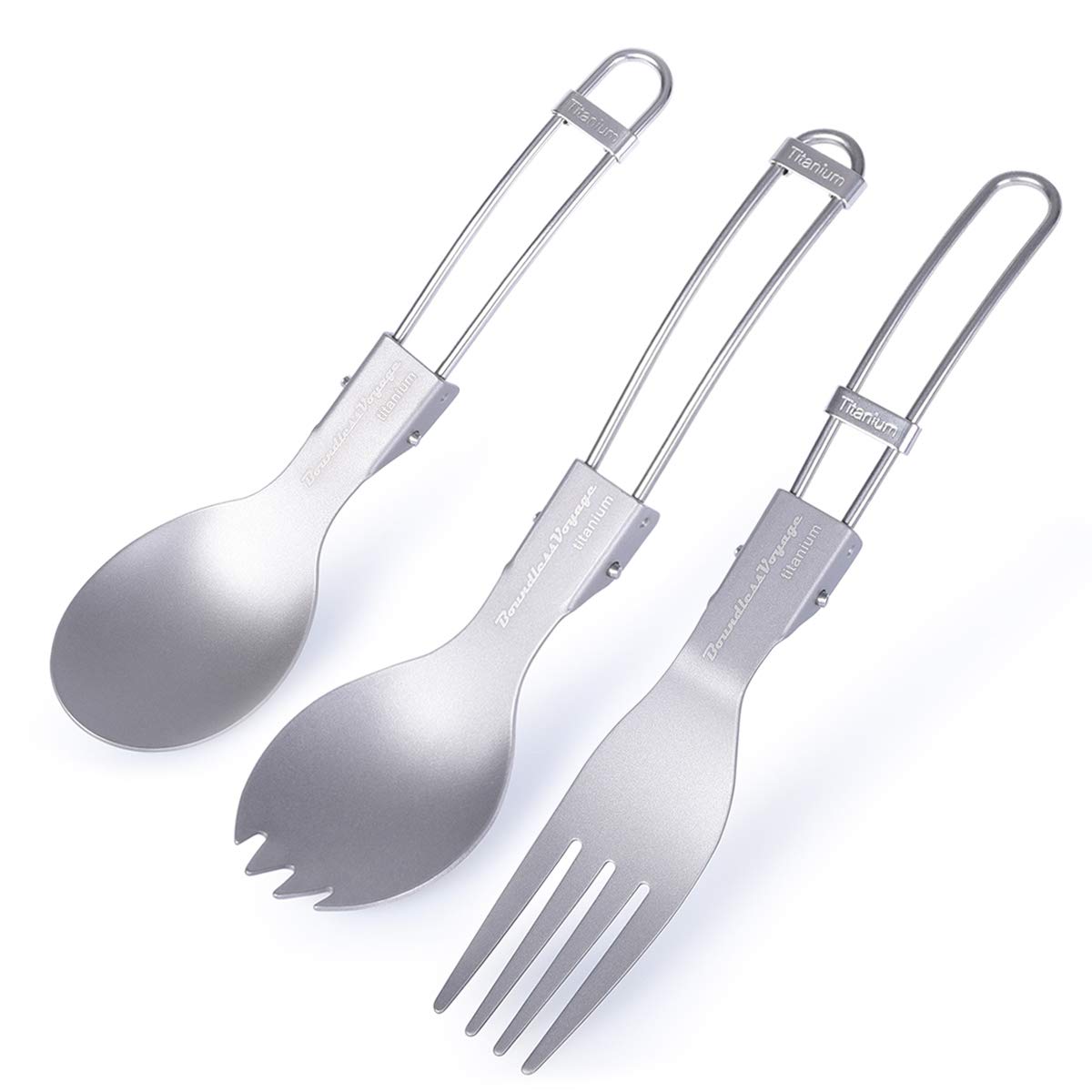 iBasingo Titanium Folding Spork Spoon Fork Telescopic Chopsticks Camping Portable Flatware Ultralight Reusable Tableware Outdoor Picnic Hiking Travel Backpacking Cutlery Set Indoor Daily Utensils