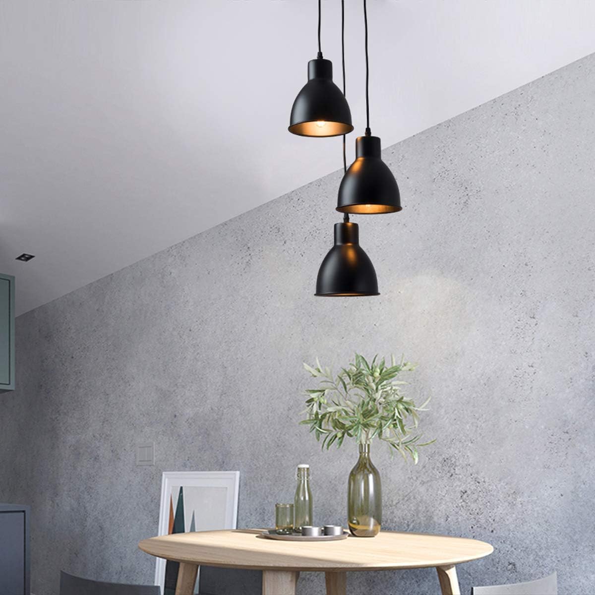 OYGROUP Industrial Chandelier E27 Pendant Lamp Ceiling Hanging Light Fixture for Kitchen Island Bedroom Living Dining Room, 3 Lights, No Bulbs, Black