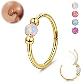 LOAYHOAY 18G Surgical Steel Opal Nose Rings Hoops for Women Hinged Seamless Nose Hoops Helix Cartilage Tragus Hoop Rings Septum Clicker Ring Nose Piercing Jewelry 8mm/10mm