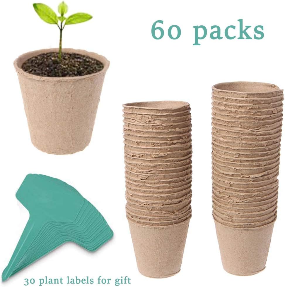 JTEEY 50 Pack 3" Peat Pots Plant Seed Starters Kit for seedlings & Herb,Transplant Seedlings Pots,Organic Biodegradable Eco-Friendly Pots for Seedlings, Flowers, Vegetables with 15Pcs Plant Labels¡­