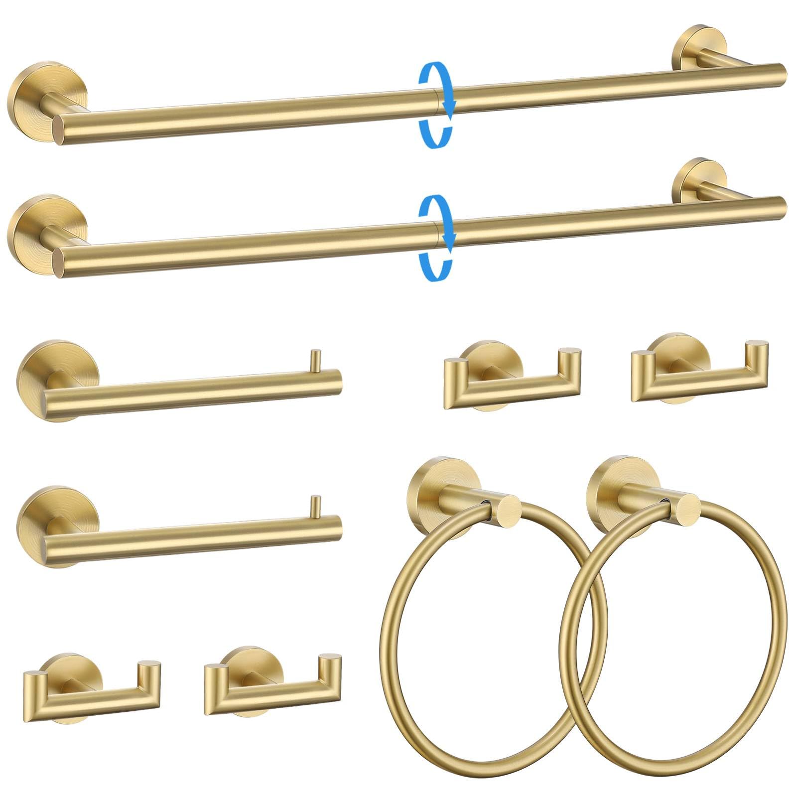 Photo 1 of 10-Piece Brushed Gold Towel Bar Set Bathroom Hardware Set Include 23.6in Towel Bar Toilet Paper Holder Towel Ring Upgraded Towel Hooks Towel Holder Set for Bathroom Stainless Steel Wall-Mounted