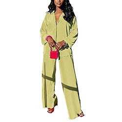 Women's Pleated Matching Sets Long Sleeve Button