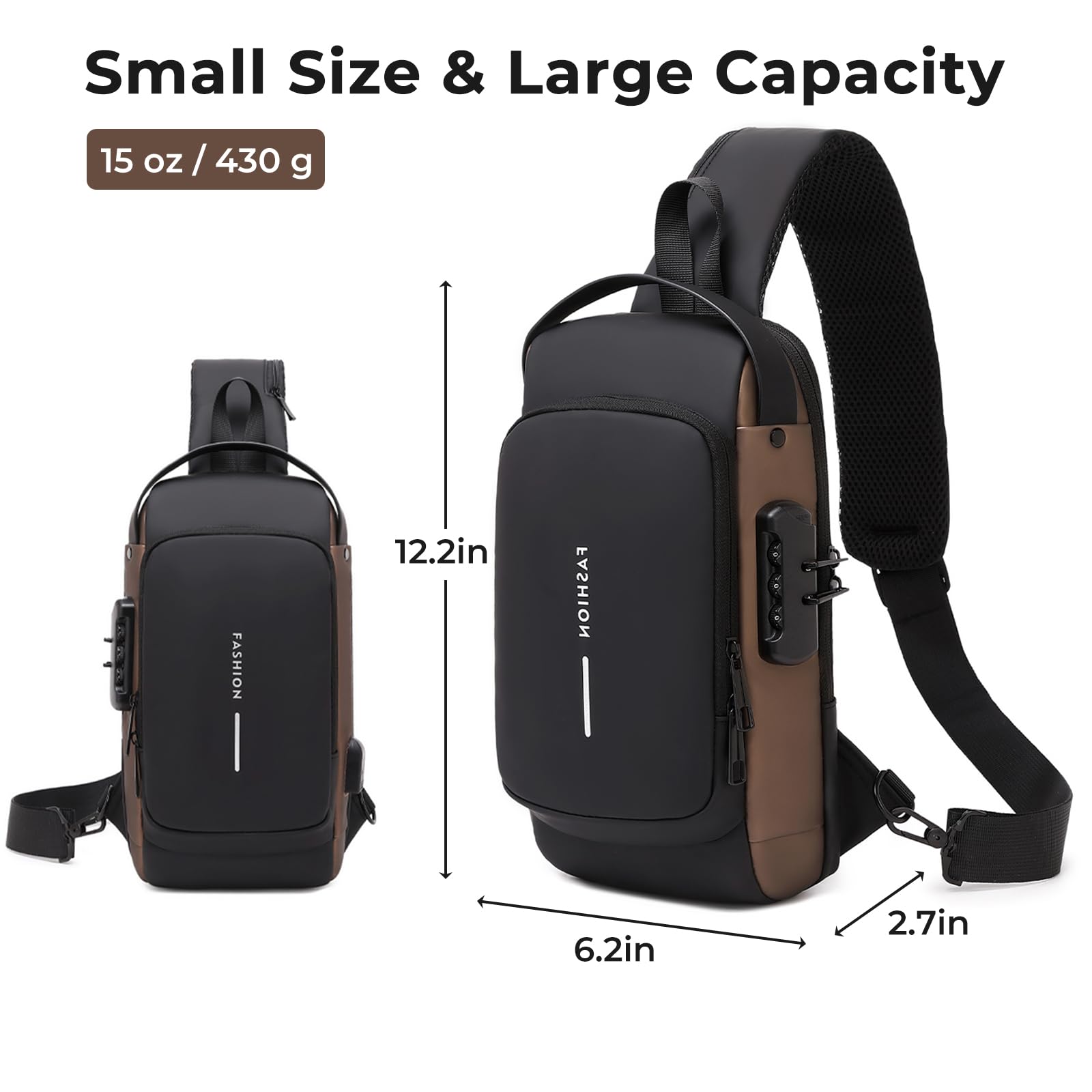 Rcrirth Sling Bag for Men | Anti-theft Crossbody Bag - PU Leather Crossbody Shoulder Bag - Chest Bag for Daily use