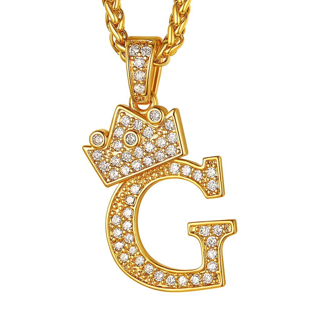 Suplight Tennis Initial Necklace G, Hip Hop Necklaces, Womens/Mens Monogram Jewelry, Gold Plated Bling Necklace Chain, King Ice Pendant Letters with Crown — image 1