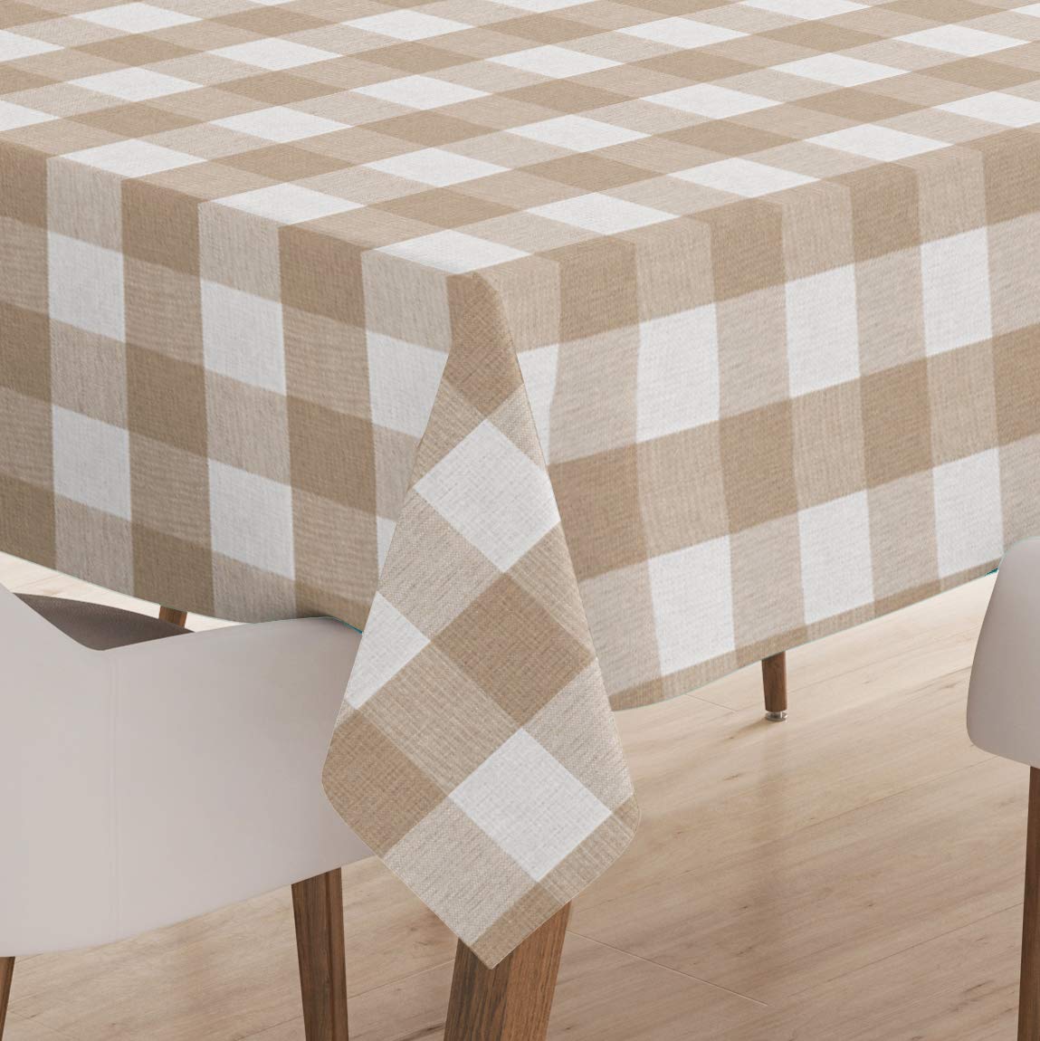 Encasa XO Dining Table Cover | 56"x72" Recycled Cotton Tablecloth | Buffalo Beige Checks Design Table Cloth For Decoration - Machine Washable.
