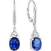 Rocayi Oval Dangle Drop Earrings for Women 925 Sterling Silver Leverback Earrings Birthstone Jewelry Gifts for Her