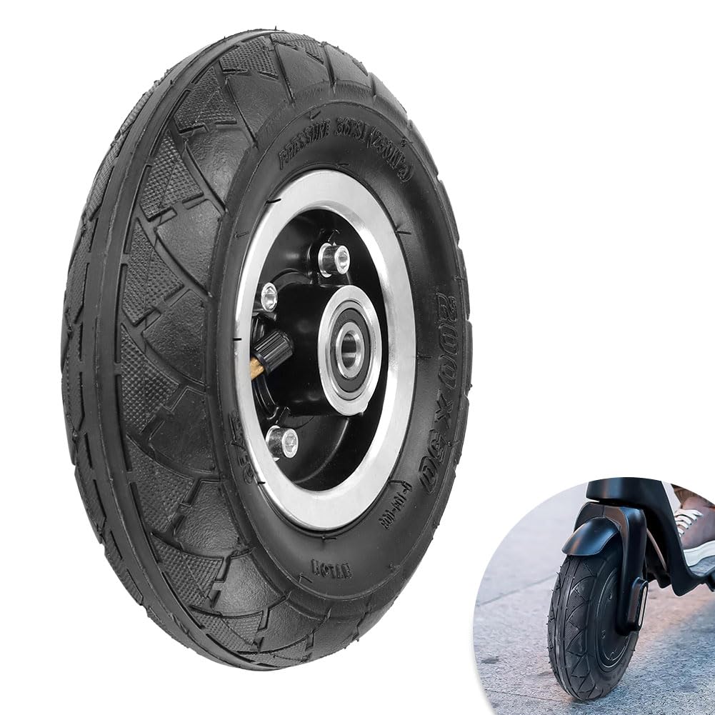 Photo 1 of 200x50 Electric Scooter Tire 8"x2" Pneumatic Wheel 8in Inflation Tyre Air Tire & 10mm Bearing Alloy Hub for Trolley Caster Razor E100 E150 E200 Power Core E100 ePunk Crazy Cart PowerRider 360 eSpark