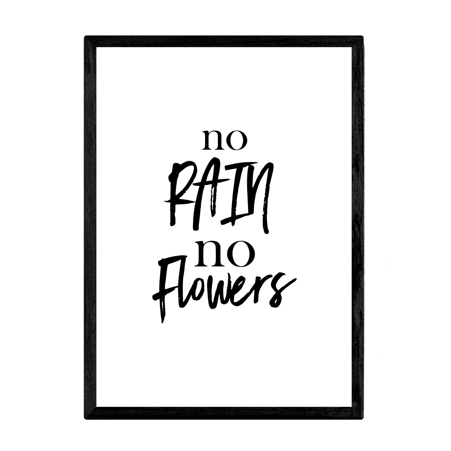 Nacnic Poster with inspirational phrase. Decor sheet 'No rain, no flowers' with motivational phrases and full of energy. A4 size