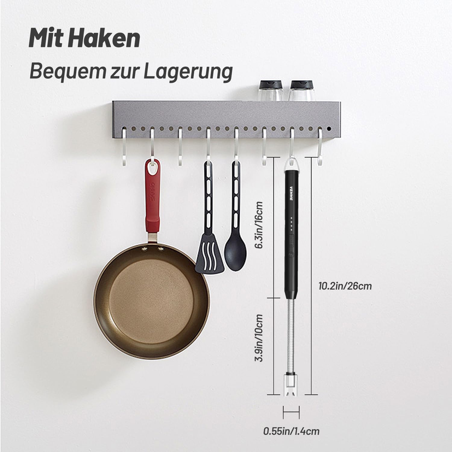 VEHHE Feuerzeug, Umweltfreundliches Elektrische Stabfeuerzeug mit USB-C-Ladung & 360° Flexiblem Hals, Ohne CO₂-Emissionen, Windfest & Explosionssicher für Küche, Gasherd, Grill und Kerzen (Schwarz) 7