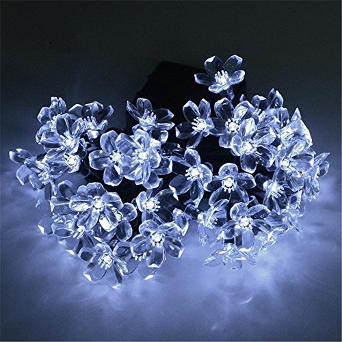 Solar String Lights, YiMiky 50 LED Solar Sakura Flower Lighting String Light Starry Hanging Solar Powered Christmas Lights Outdoor Decoration Rope for Holiday Party Lawn Decoration (White) - Thumbnail 2