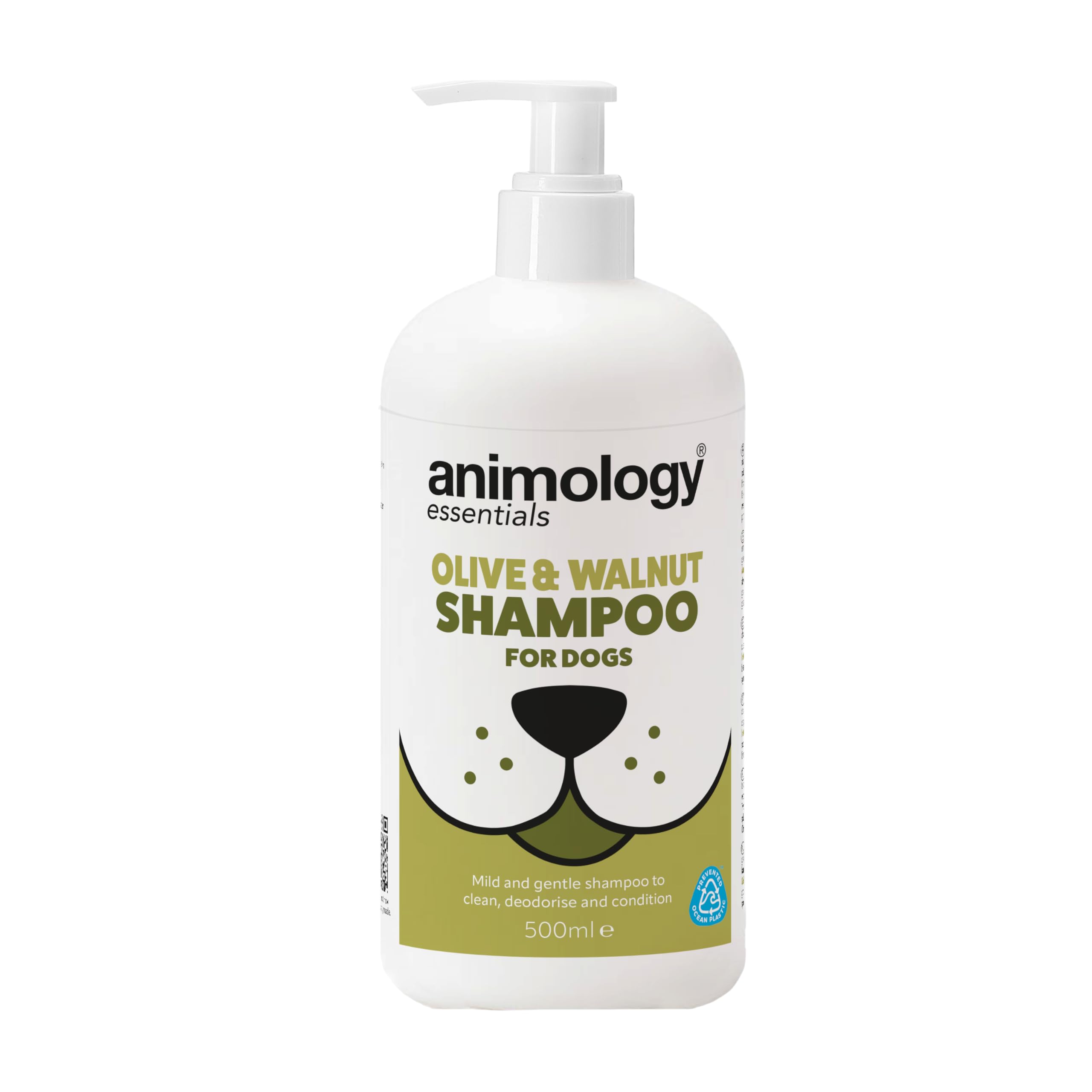 Animology Essentials Olive and Walnut Dog Shampoo 500ml, Gentle Daily Cleanser with Conditioner for All Breeds