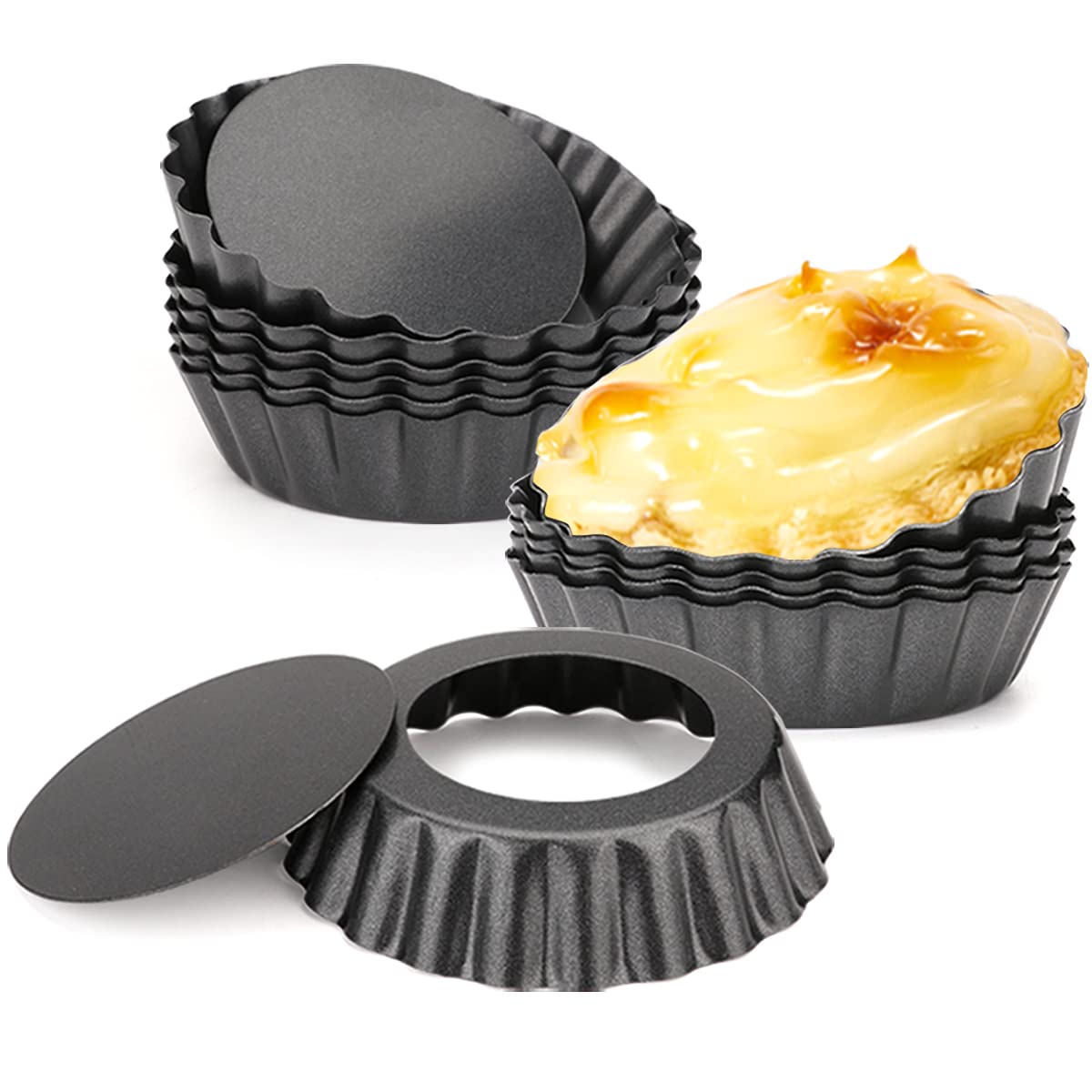 Photo 1 of *****PARTIAL SET, HALF MISSING - PRICE ADJUSTED***Cyimi 12 pcs Egg Tart Molds, 3" Mini Tart Pans Removable Bottom, Cupcake Cake Muffin Mold Tin Pan Baking Tool, Reusable Quiche Bakeware Carbon Steel for Pies, Quiche, Cheese Cakes, Desserts