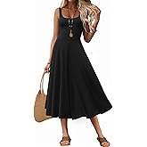 LUXVEER Women's Sleeveless Summer Dress Scoop Neck Casual Loose Flowy Midi Sundresses Tank Fit & Flare Beach Vacation Dress