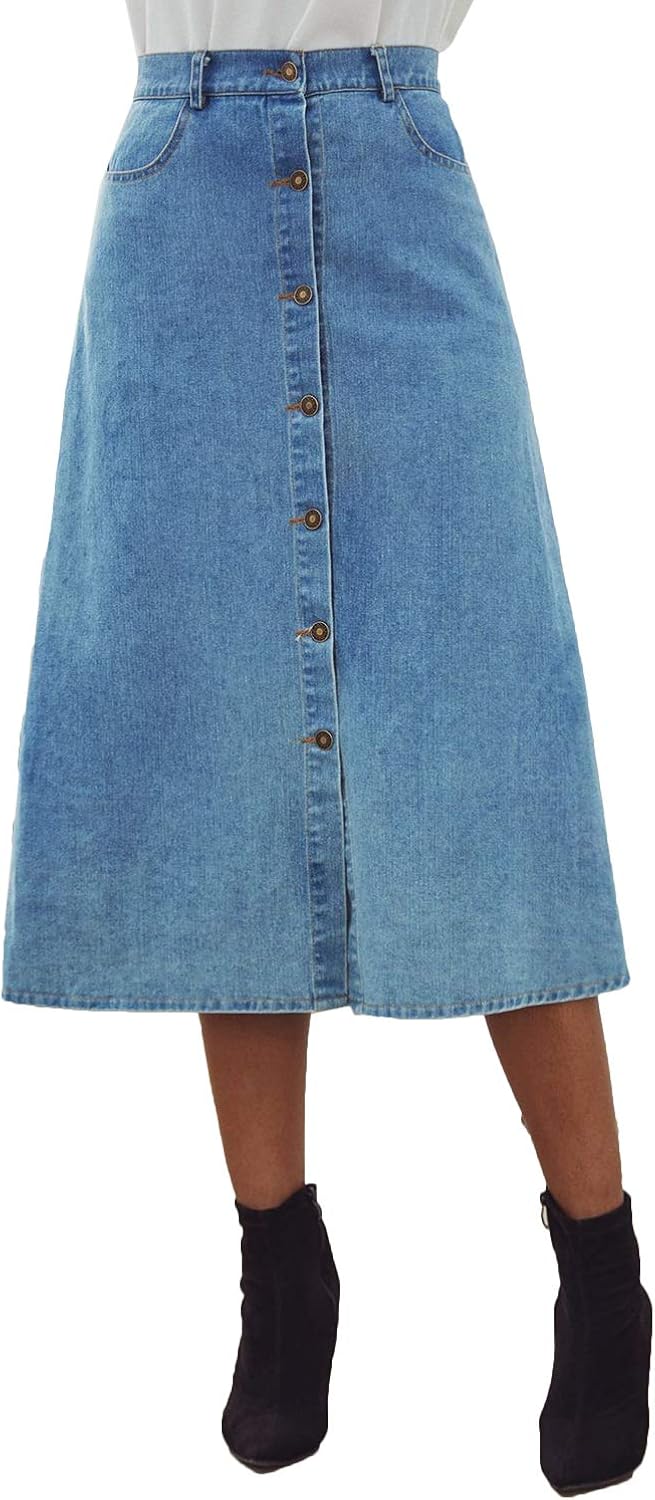 a line denim skirt button front