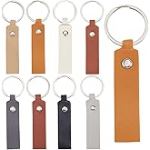 SUNNYCLUE 24Pcs 8 Colors PU Leather Keychain Blank Key Chains Bulk Black White Brown Rectangular Engraving Blanks Keychains Holder with Silver Iron Key Ring for Keys Chain Stamping DIY Craft Supplies