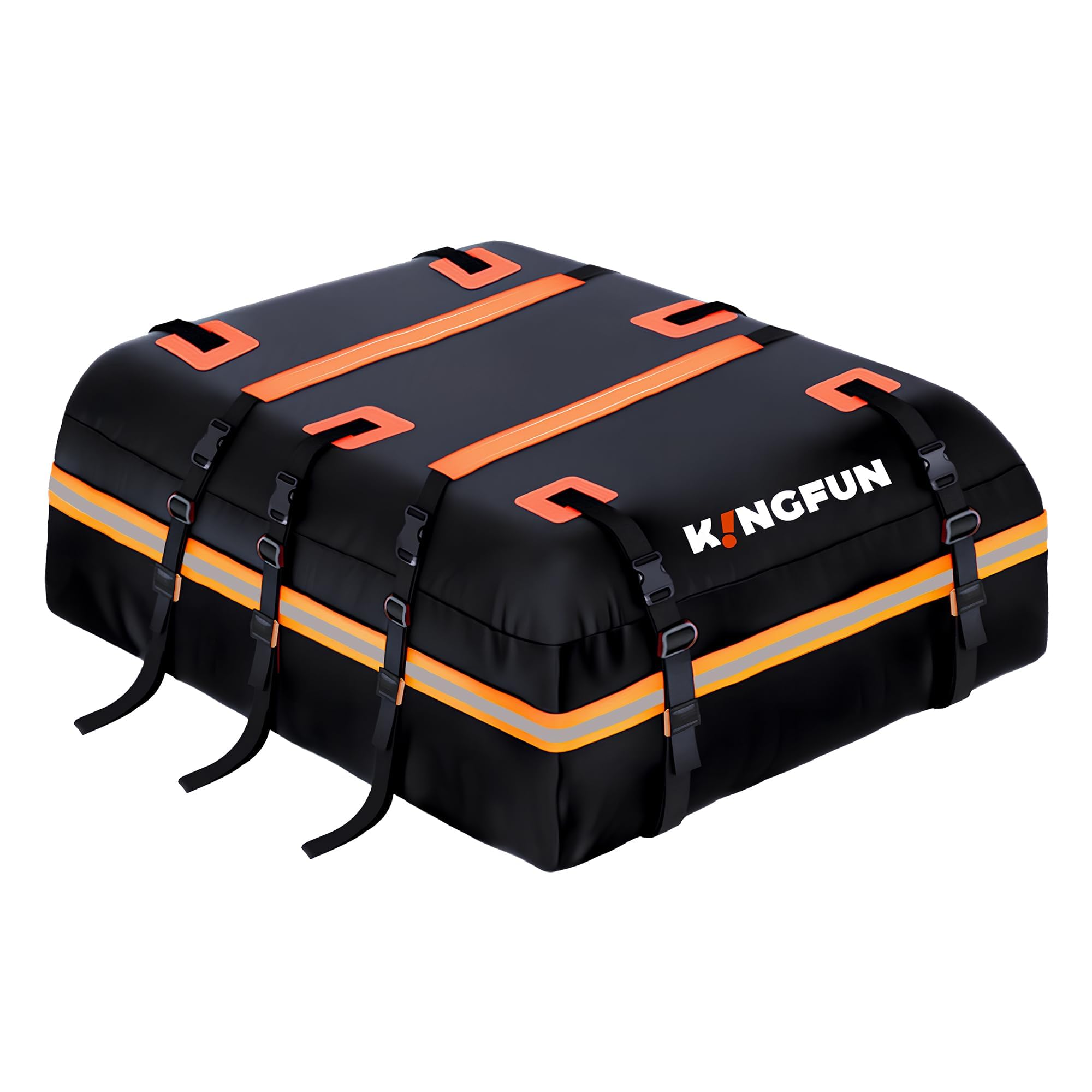 Photo 1 of Kingfun Car Rooftop Cargo Carrier – Waterproof 15 Cubic Feet Car Roof Bag Fit All Vehicles with/Without Roof Racks, Includes Anti-Slip Mat, 8 Reinforced Straps & 6 Door Hooks, Luggage Locks