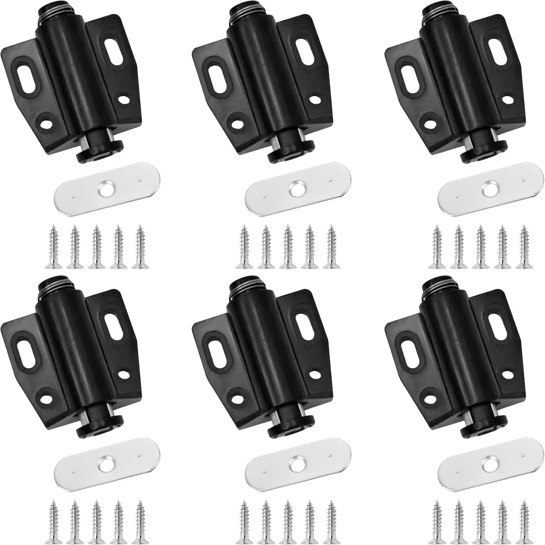 LICQIC 6 PCS Push Release Door Catch, Magnetic Door Catch Push Open, Plastic Soft Close Strong Spring for Cabinet Cupboard Wardrobe Kitchen Bathroom (Black)