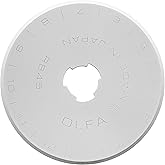 OLFA 45mm Rotary Replacement Blades (RB45-10) - Tungsten Steel, 10 Blades | Tungsten steel, cuts 8 fabric layers per pass, 10-blade pack - For 45mm rotary cutters - Quilters and Crafters